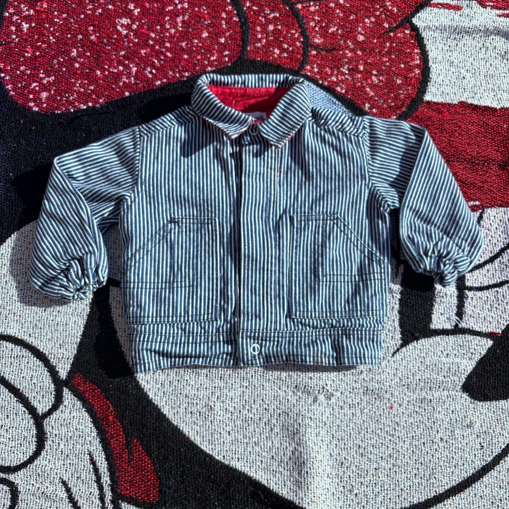 VINTAGE PARK BENCH KIDS BLUE WHITE STRIPED CONDUCTOR JACKET SIZE 18 MONTHS